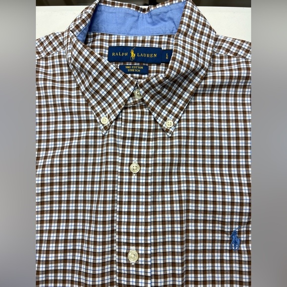 Ralph Lauren Other - Ralph Lauren Men’s Cotton Stretch Button Down Shirt Sz L Brown Check Pony Preppy
